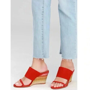 Free People Glorieta Red Suede Leather Espadrille Wedges Rainbow Ombre Size 37